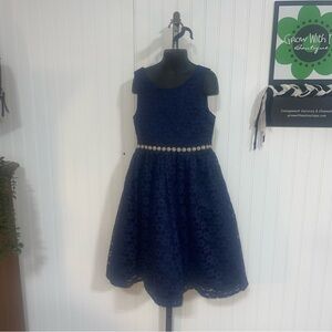 American Princess Blue Embellished Fit and Flare Dress kids 10